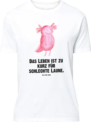 Produktbild von Mr. & Mrs. Panda Größe XL T-Shirt Axolotl Glücklich - Weiß - Geschenk, Lebensfroh, Shirt, Lurch, Motivationsspruch, Tshirt, mit Spruch, gut Gelaunt, Motivation