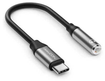 Produktbild von deleyCON USB-C 3,5mm Audio Adapter ALU DAC-Chip TRRS - Schwarz Grau