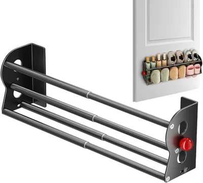 Produktbild von Teleskopisches, magnetisches Schuhregal zur platzsparenden Wandmontage mit 2 Ebenen | Für Eingangsbereich, Badezimmer, Wohnzimmer, Schlafzimmer, Hotel, Wohnheim, Wohnmobil, Balkontür und Schrank