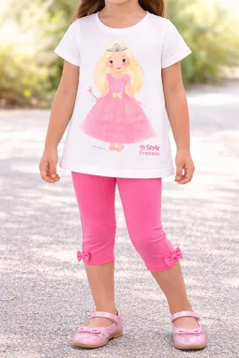 Produktbild von 81845 Disney Princess Leggings Mädchen Rosa mit Schleife – Prinzessinnen Motiv – Größe  104 – Kinderleggings