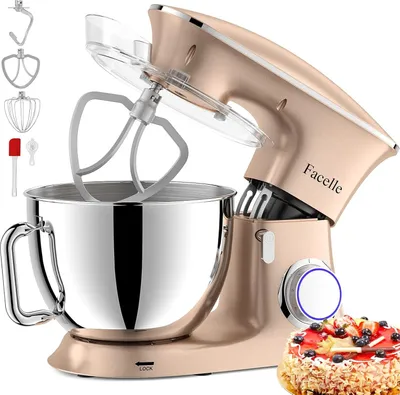 Image de Robot de cuisine pétrisseur 2000W 8,5L Facelle Machine à pétrir la pâte Machine à battre la pâte avec fouet, crochet à pétrir, fouet & protection anti-éclaboussures pour le