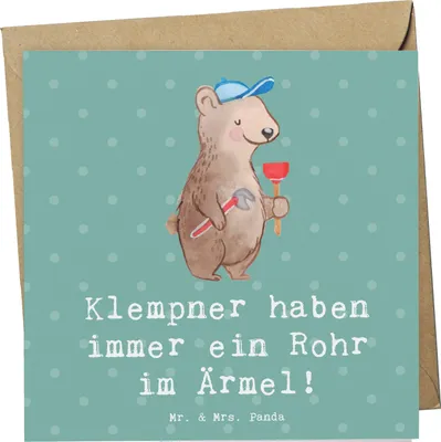 Produktbild von Mr. & Mrs. Panda Grußkarte Klempner Helden - Meeresbrise - Geschenk, Installateur, Handwerker, Glückwunschkarte, anlasskarte, Geschenke mit Herz, Beruf, Lächeln zaubern