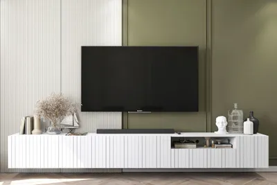 Produktbild von TV-Wandschrank TV-Schrank Glamour Elpis + Elpis 2 Modern Lindner Möbel 300cm x 37,5cm x 36,5cm Farbe: Weiß matt- Italienische Tiefmattfolie