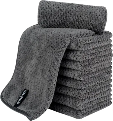 Produktbild von 10er Pack Dunkelgraue Mikrofaser Gästehandtücher 30x50cm mit Aufhängeschlaufe