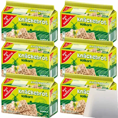 Produktbild von Gut & Günstig Vollkorn-Knäckebrot reich an Ballaststoffen 6er Pack (6x250g Packung) + usy Block
