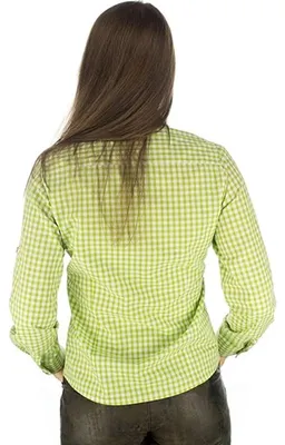 Produktbild von German Wear Trachtenbluse für Trachten lederhosen bluse Trachtenmode kariert, Größe:38, Farbe:Giftgrün