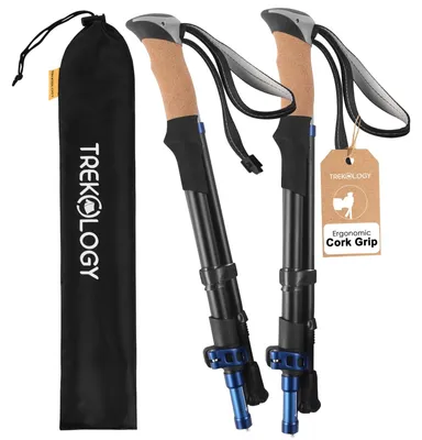 Produktbild von Wanderstock Nordic-Walking-Stöcke Trekkingstock - Set aus 2 Stück - Korkgriff - Klappbar auf 39 cm - Aluminium