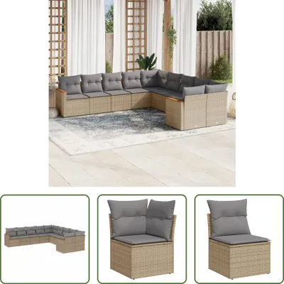 Produktbild von The Living Store 10-tlg. Garten-Sofagarnitur mit Kissen Beige Poly Rattan