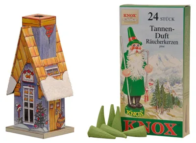 Produktbild von KNOX - Räucherhaus Metall Brennerei mit Räucherkerzen Tannenduft - Inhalt 24 Stück, Größe M (Standard) - 078550