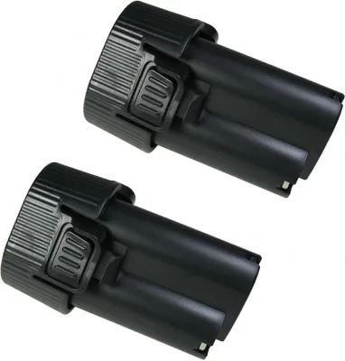 Two black rechargeable batteries are shown against a white background.