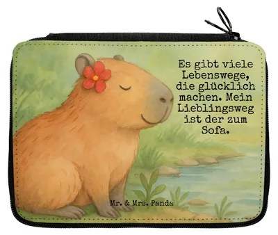 Produktbild von Mr. & Mrs. Panda Bleistiftetui Capybara Blume Design - Weiß - Geschenk, Federmappe, Schreibmappe, Etui, Lustige Sprüche, Federtasche, Federmäppchen, Schlampermäppchen