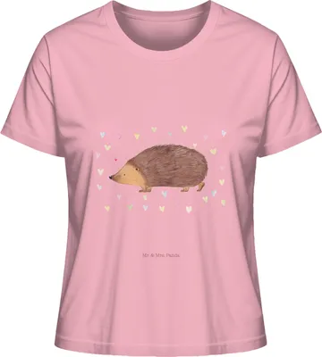 Produktbild von Mr. & Mrs. Panda Baumwoll T-Shirt Damen Igel Herzen Größe L - Baumwolle Pink - Geschenk, Basic Shirt, Liebe, Kurzarmshirt, Vertrauen, Oberteil, Lustige Sprüche, Herz, Kuss