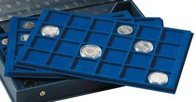 Produktbild von Münztableau für 12 Münzen bis 50 mm Ø, blau, für kleinen Münzkoffer
