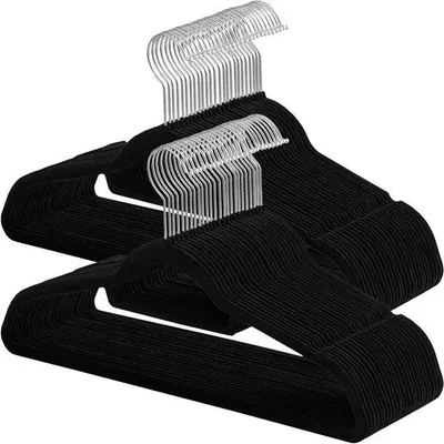 Immagine prodotto di Appendiabiti in velluto antiscivolo spessore 0,6 cm due tacche salvaspazio 360 gradi gancio girevole nero 50 pezzi - CRF50B