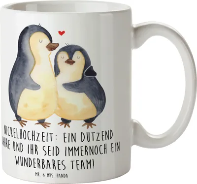 Produktbild von Mr. & Mrs. Panda Kaffeebecher 12. Hochzeitstag Nickelhochzeit - Weiß - Geschenk, Heirat, Ehejubiläum, Teetasse, Heiraten, Keramiktasse, Ehe, Jubiläum, Geschenke, Tasse