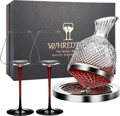 Produktbild von Weinkaraffe Set 1500 ml, 2 Gläser, 360 Grad Rotation, für Rotwein
