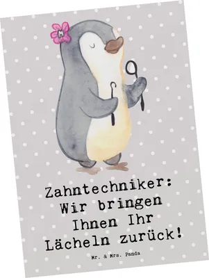 Produktbild von Mr. & Mrs. Panda Postkarte Zahntechniker Lächeln - Grau Pastell - Geschenk, Grußkarte, Berufsgestaltung, Zahntechnik, Berufsprodukte, Zahntechnikerin, Ansichtskarten