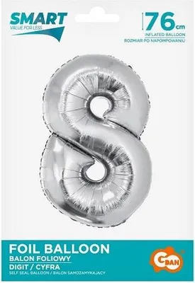 Obrázok produktu pre Inteligentný fóliový balón Cyfra8 sreb.76cm CH-SSR8 45168