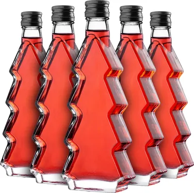 Immagine prodotto di Bottiglie di vetro KADAX a forma di albero di Natale, 200ml, 5 pezzi, bottiglie di Natale con tappo a vite, bottiglie di liquore per Natale, bottiglie di liquore vuote da riempire (nero)