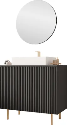 Produktbild von MIRJAN24 Badmöbel-Set Nubia I, Badezimmer-Set mit Spiegel (Farbe: Schwarz, Ohne Siphon, Ohne Waschbecken)