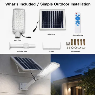 Obrázok produktu pre Solárne pouličné svietidlo – vonkajšie osvetlenie – 6000 mAh – IP65 – senzor súmraku až do svitania – LED – 5 metrov – 1 kus