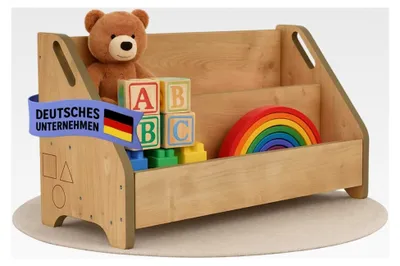 Produktbild von Bücherbox DOOWY Eiche hell, Standregal, zwei Fächer, Aufbewahrungsbox, Bücherregal für Wohnzimmer und Arbeitszimmer, Größe M (LxTxH) ca. 60 x 24 x 33 cm