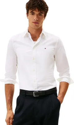 Zdjęcie produktu dla Koszulka męska Tommy Hilfiger, materiał: poplin, kołnierzyk kent, krój slim fit, kolor: biały, rozmiar: XS