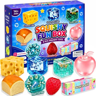Productafbeelding van Grappig sensorisch squishy speelgoed - Set van 8 - Feestjes en beloningen in de klas