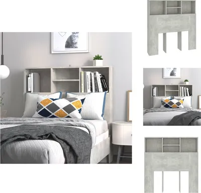 Produktbild von vidaXL Bett-Kopfteil mit Ablagen Betongrau 100x19x103,5 cm -  Kopf- & Fußenden
