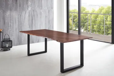 Produktbild von Esstisch Baumkante massiv Akazie nussbaum 220 x 100 U-Gestell schwarz LUBIN