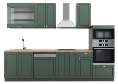 Imagen del producto de Mueble de cocina Vicco Fame-Line Verde-Dorado Casa de campo/Antracita 300 cm con armario alto, ET Roble, Model 42668