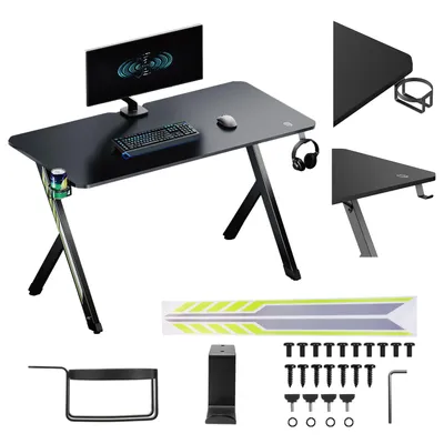 Produktbild von NanoRS Gaming-Tisch schwarz mit Kopfhörer- und Becherhalter max. 75kg Abmessungen 1200x600x750mm RS101