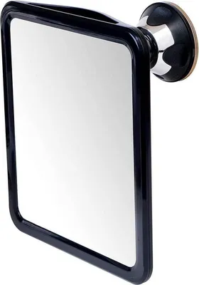 Image de Miroir de douche anti-buée avec ventouse, 20 x 18 cm, noir