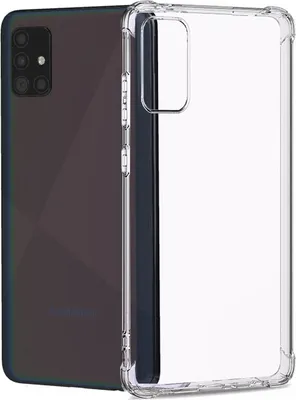 A transparent phone case is shown next to a dark-colored smartphone.