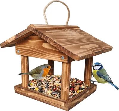 Produktbild von Relaxdays Vogelfutterhaus, Holz, Vogelhaus zum Aufhängen, HxBxT: 22 x 26 x 22 cm, Garten & Balkon, Futterhaus, geflammt
