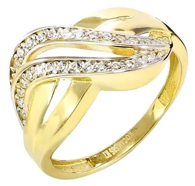 Produktbild von Ring aus 14 Karat Gold (585/1000) mit Zirkoniumdioxid Steinen, Ringgröße 55, Bandbreite 0,2 cm, Oberseite 1,5 cm