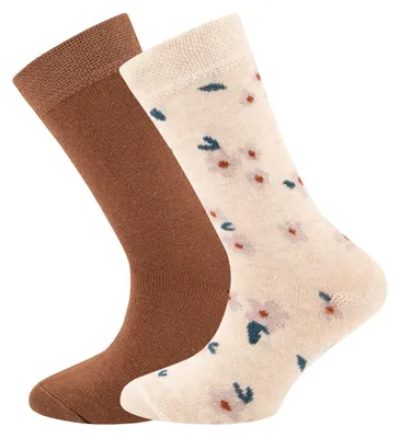 Produktbild von Kindersocken mit Uni-/Blumenmuster – Beige melange – 35-38