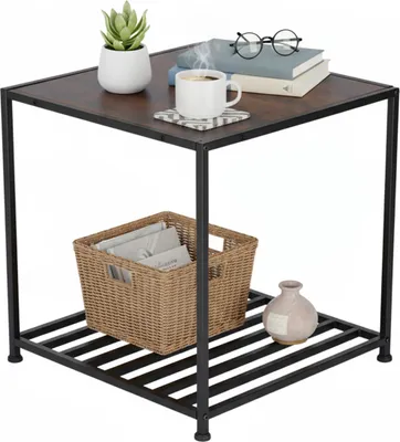 Obrázek produktu pro Odkládací stolek Relaxdays s policí, rozměry: 50 x 50,5 x 50,5 cm, průmyslový styl, stolek do obývacího pokoje a ložnice, hnědý/černý