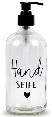 Produktbild von Seifenspender aus Glas, 500 ml – Schwarzer Pumpspender, Spender für Geschirrspülmittel in der Küche. Handseifenspender für das Badezimmer (transparent, Handseife).