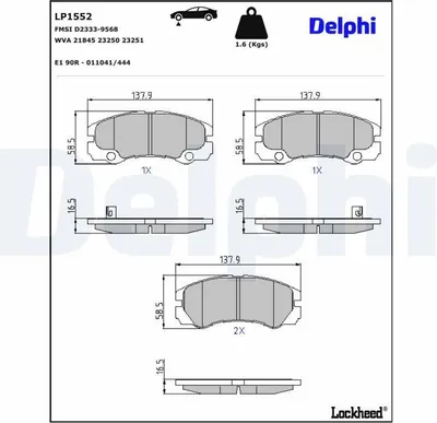 Produktbild von DELPHI Bremsbeläge Satz Vorne Bremsklötze für OPEL Frontera B SUV (U99) LP1552