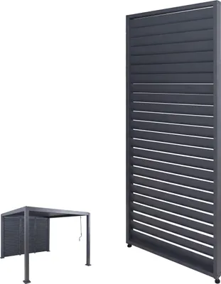 Zdjęcie produktu dla Ściana lamelowa do pergoli HWC-P65, panel lamelowy modułowy Panel ścianka boczna, aluminium 220x90cm ~ antracyt