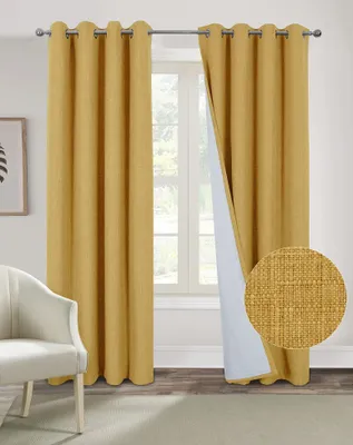Verdunkelungsvorhang 2er-Set, 140 x 175 cm, gelb, Leinenoptik, Ösen, blickdicht