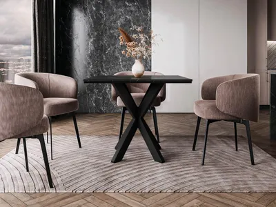 Obrázok produktu pre Dizajnový jedálenský stôl 90x90 MUKILTEO - mramor black royal / lesklý čierny / čierny