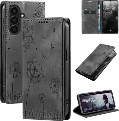 Produktbild von Handyhülle für Samsung Galaxy A57 5G RFID Schutz Klapphülle Case Cover Design Blume Pusteblume Schutzhülle Farbe: Schwarz