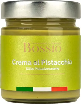 Produktbild von Bossio Feinkost Pistaziencreme 200g – Die edle Basis für Dubai Schokolade, cremiger Pistazienaufstrich für Desserts, Brot & Gourmet-Kreationen!