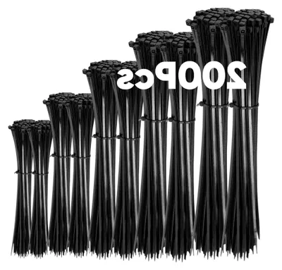 Produktbild von 200 Stück Kabelbinder Schwarz Set in verschiedenen Größen