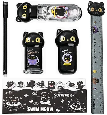 Imagen del producto de Set de papelería con diseño de gatos, color , de 5 piezas, ideal para la escuela y la oficina