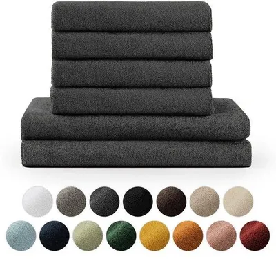 Immagine prodotto di Set premium Unyqoos® da 6 pezzi per bagno e asciugamani, realizzato in 100% cotone, composto da 2 asciugamani da 70x140 cm e 4 asciugamani da 50x100 cm,  Oeko-Tex, morbido e altamente assorbente