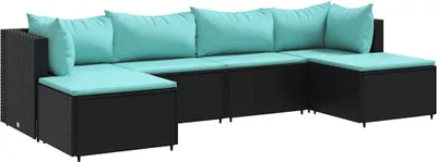Obrázok produktu pre vidaXL 6-dielna záhradná súprava s vankúšmi Black Poly Rattan
