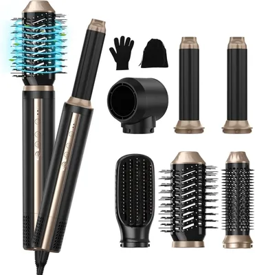 Produktbild von 6 in 1 Set,Wrap- Auto Lockenstab Set, 1400W Ionen Haartrockner mit 110000 U/MIN, Föhn Warmluftbürste, Rundbürstenföhn, Styler Brush Für Alle Haartypen
